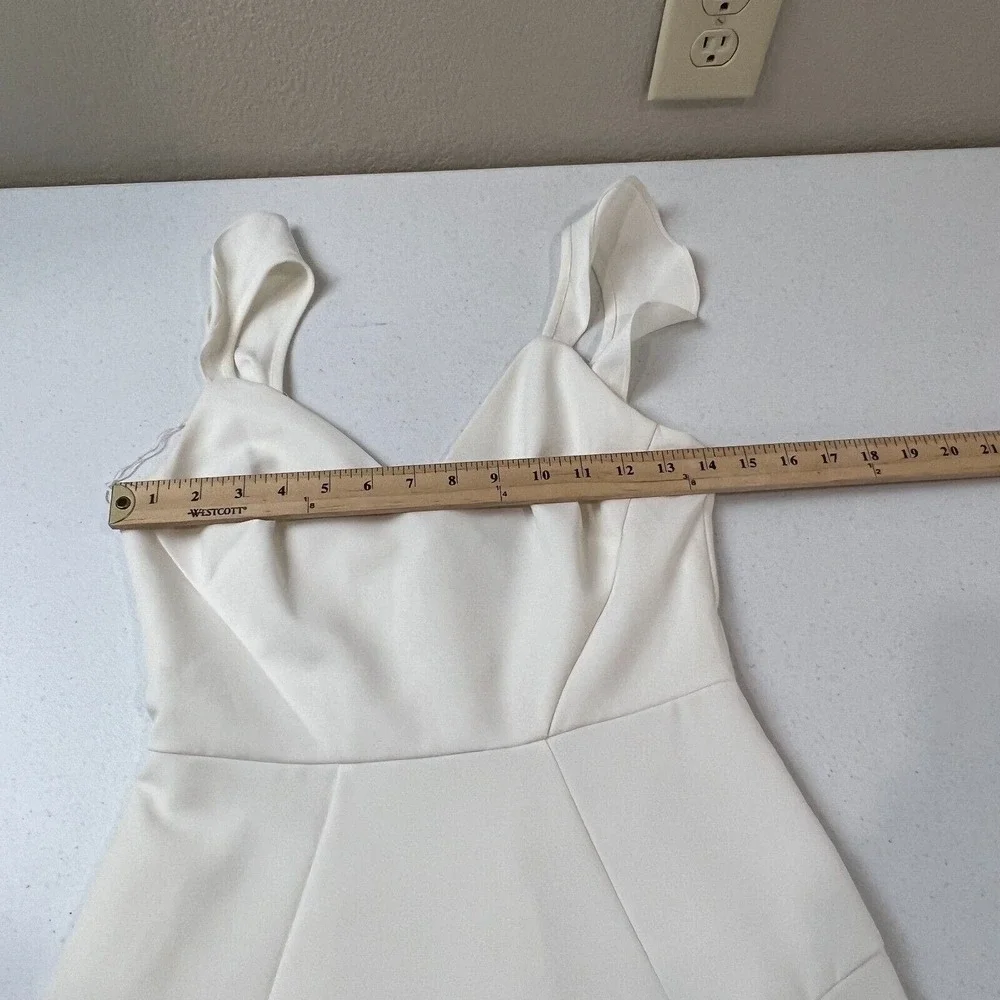 Aidan Mattox Mini Dress‎ Size 0 Ivory Ruffled Sleeveless Stretch Crepe Cocktail